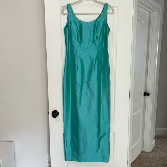 Vintage Marisa Baratelli 100% Thai Silk Blue Green Formal Slip Maxi Dress - Picture 1 of 16